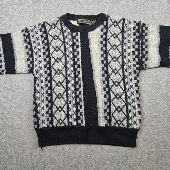 Vintage Croft & Borrow Sweater Mens Large Gray Black 3D Knit 90s Sweatshirt - Picture 5 of 12